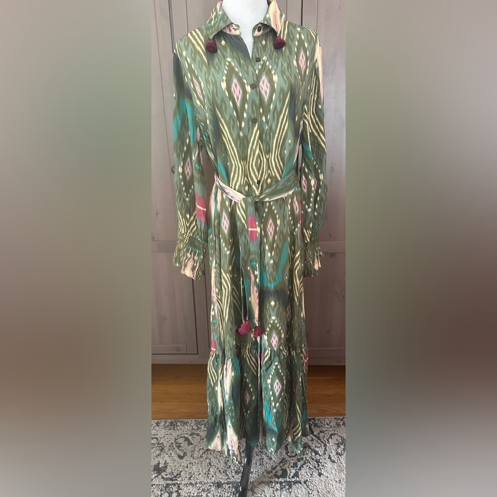 Figue , Elegant Green Patterned Maxi  Dress, size M - Picture 2 of 7